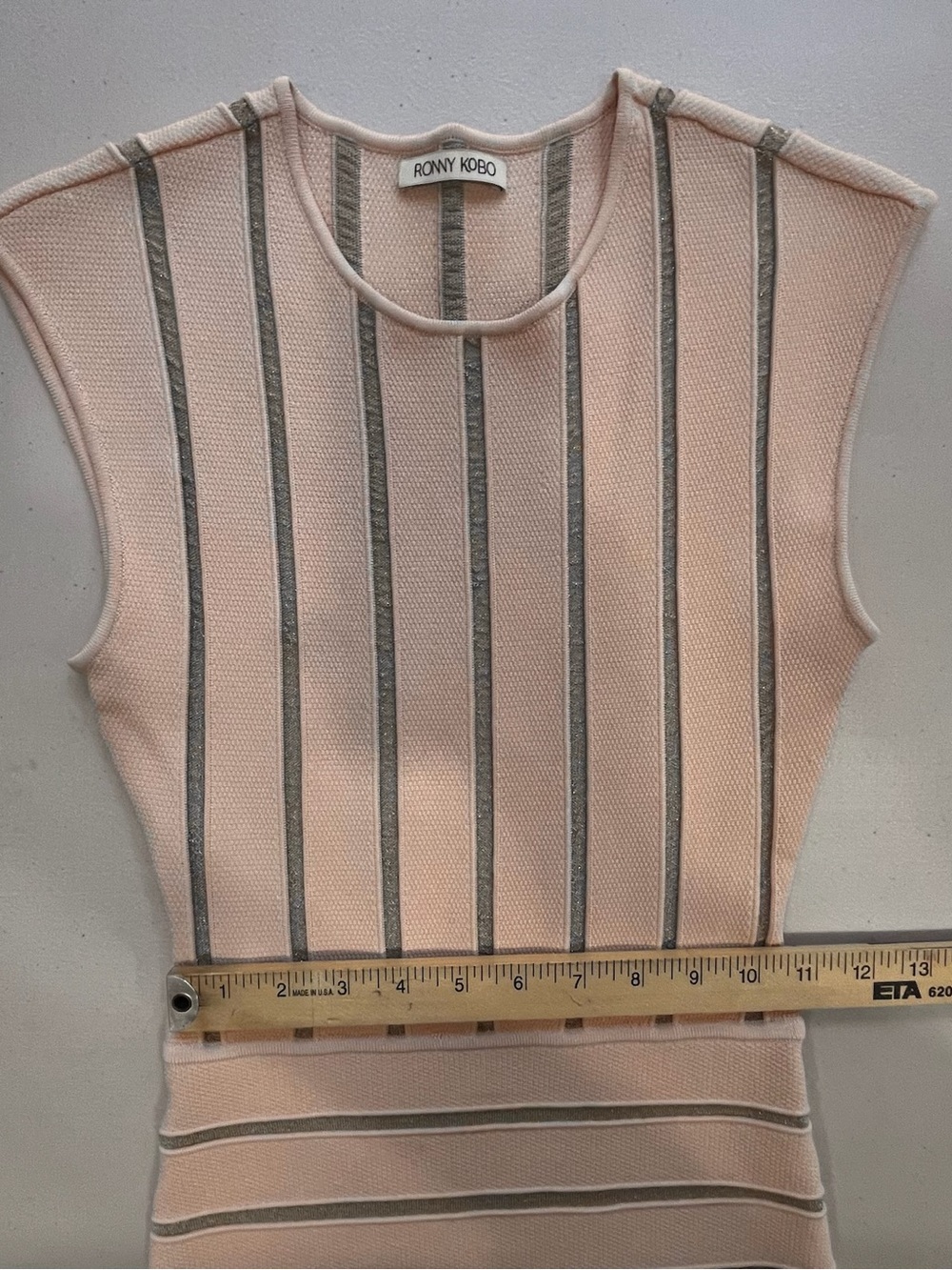 Ronny Kobo Blush Metallic Stripe Knit Fit & Flare Mini Dress Sz XS - Picture 8 of 11